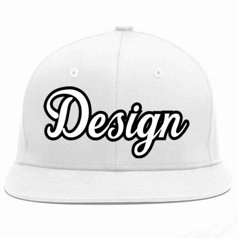 Baseball Cap With Adjustable Brim-Custom White White-Black Flat Eaves Sport Baseball Cap Design for Men/Women/Youth