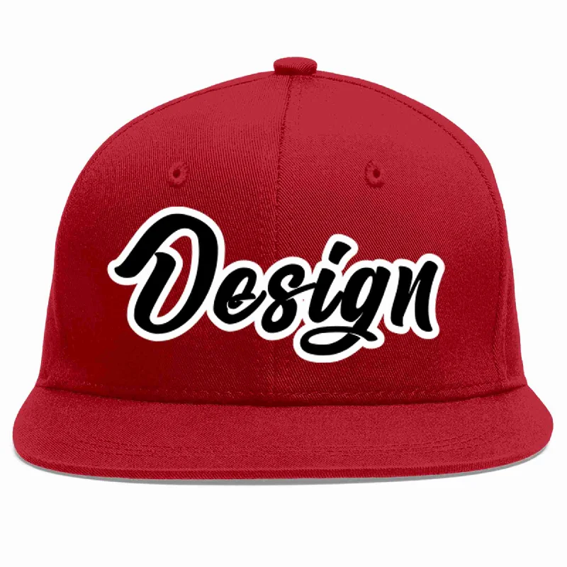 Personalized Baseball Cap With Name-Custom Red Black-White Flat Eaves Sport Baseball Cap Design for Men/Women/Youth