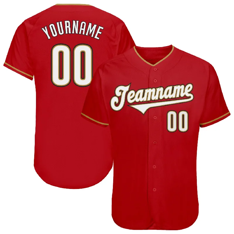 Baseball Jersey For Team Event Apparel-Custom Red White-Old Gold Authentic Baseball Jersey