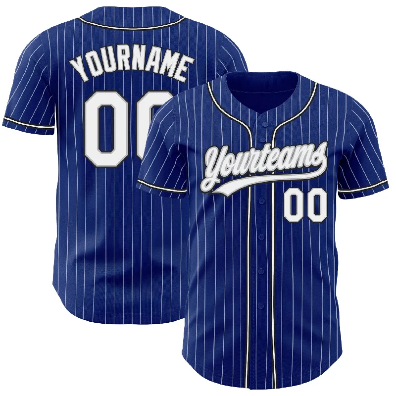 Baseball Jersey With Logo-Custom Royal White Pinstripe White Gray-Black Authentic Baseball Jersey