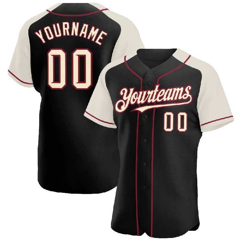 Baseball Jersey For Custom Branding-Custom Black Cream-Crimson Authentic Raglan Sleeves Baseball Jersey