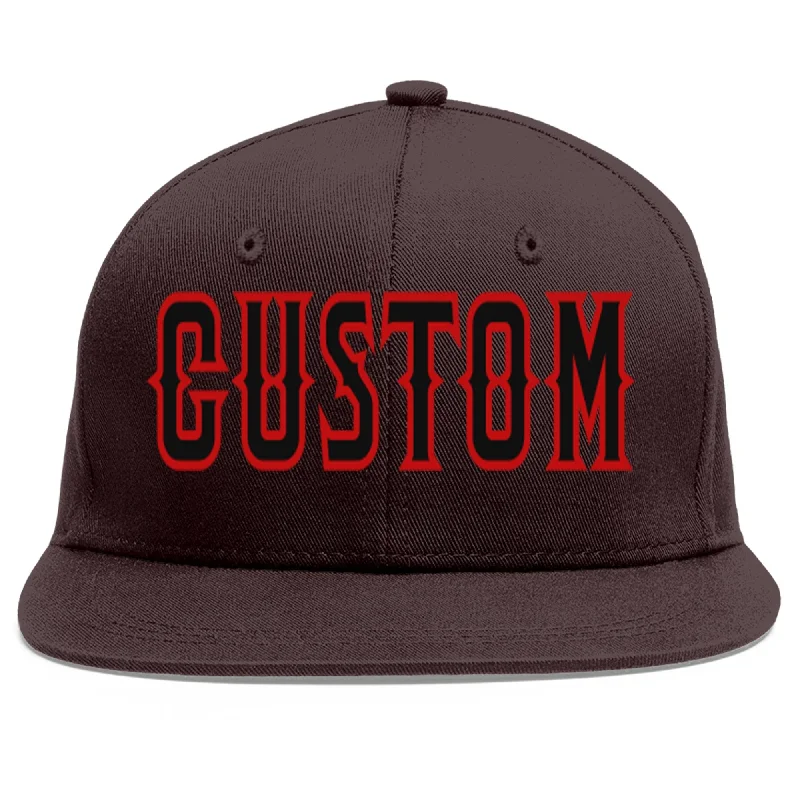 Baseball Cap For Winter-Custom Brown Black-Red Flat Eaves Sport Baseball Cap