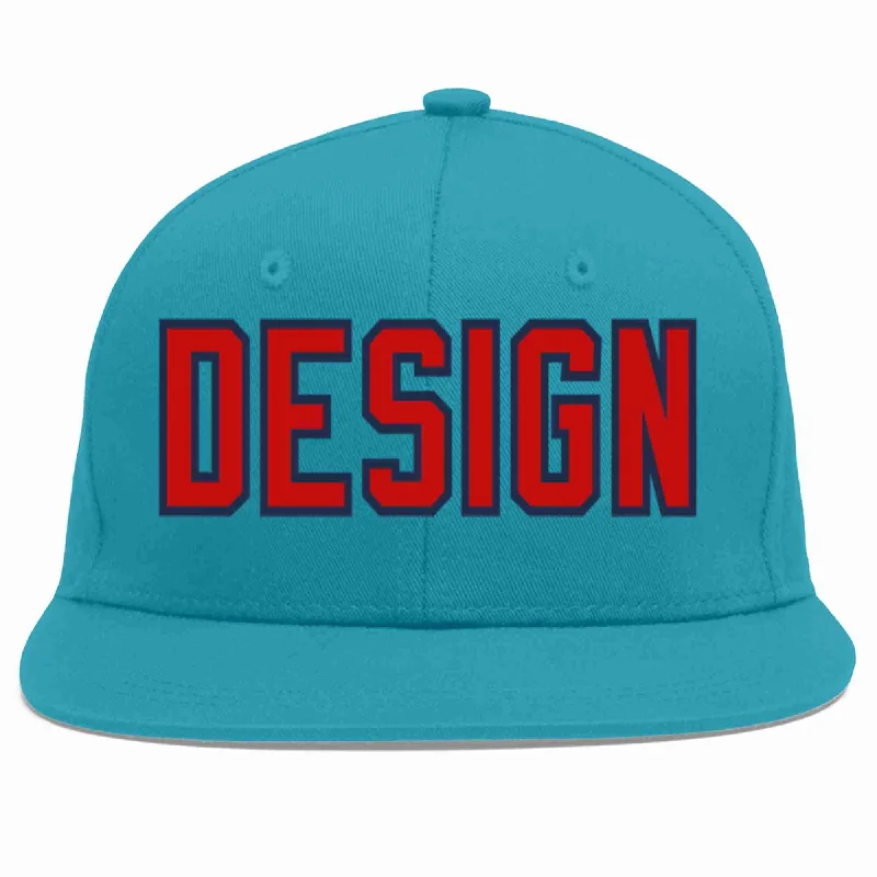 Baseball Cap For Charitable Events-Custom Aqua Red-Navy Flat Eaves Sport Baseball Cap Design for Men/Women/Youth