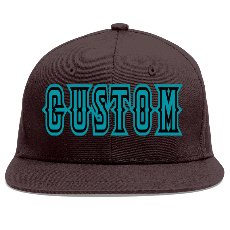 Baseball Cap For Sun Protection-Custom Brown Aqua-Black Flat Eaves Sport Baseball Cap