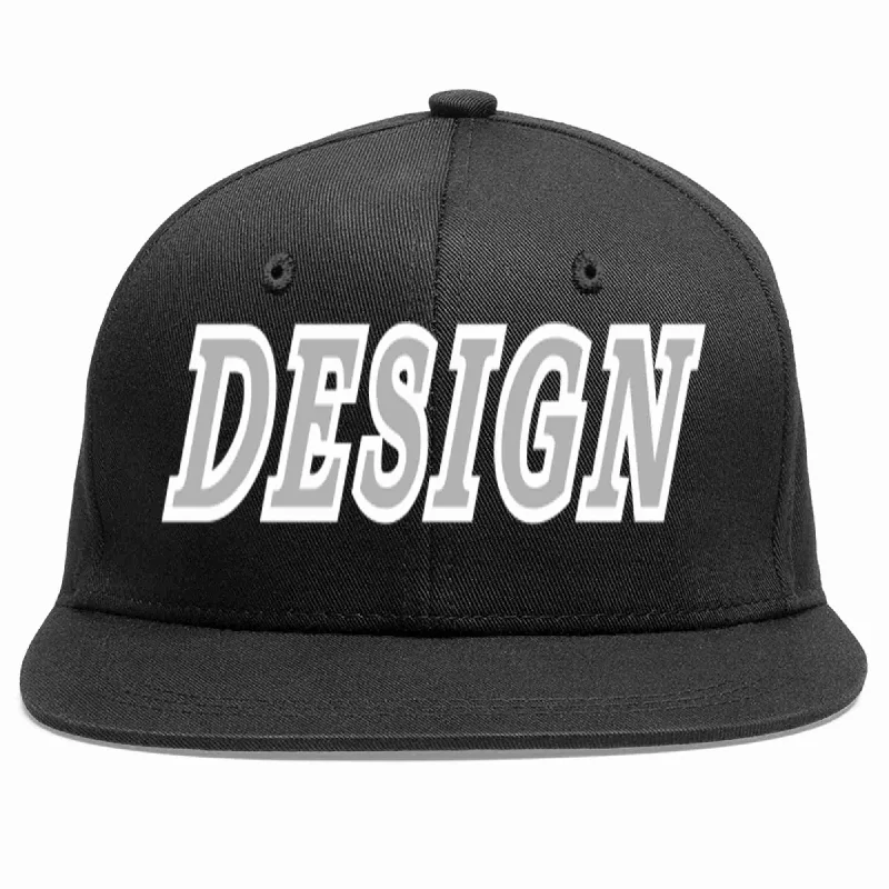 Baseball Cap For Event Merchandise-Custom Black Gray-White Flat Eaves Sport Baseball Cap Design for Men/Women/Youth