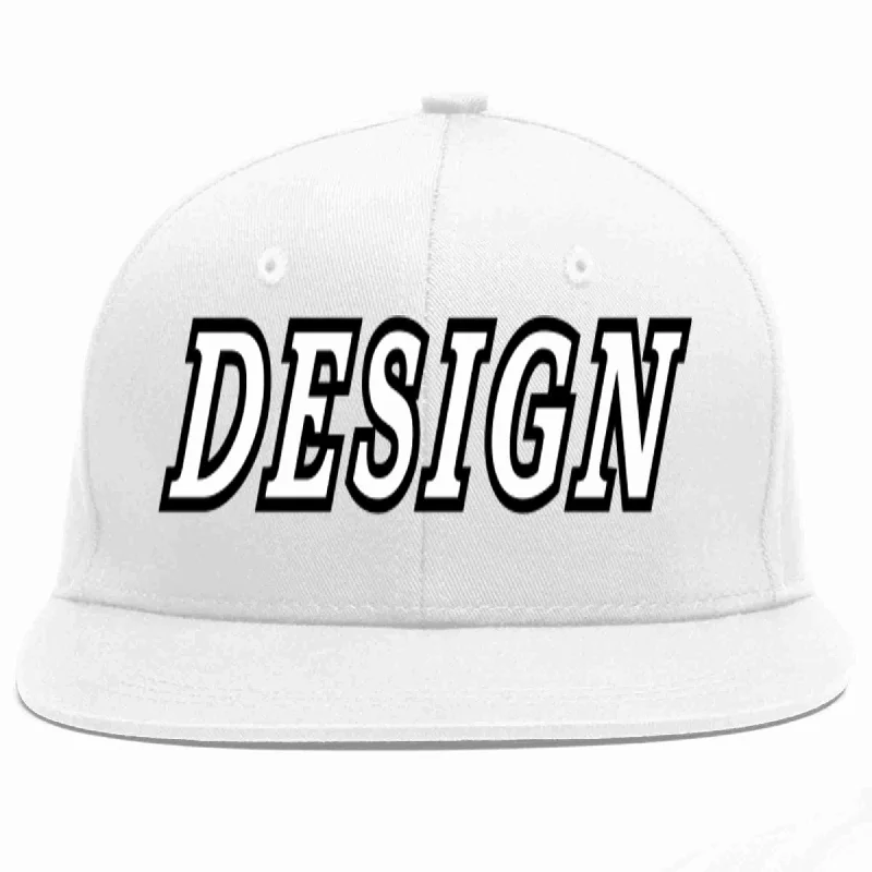 Baseball Cap With Custom Text-Custom White White-Black Flat Eaves Sport Baseball Cap Design for Men/Women/Youth