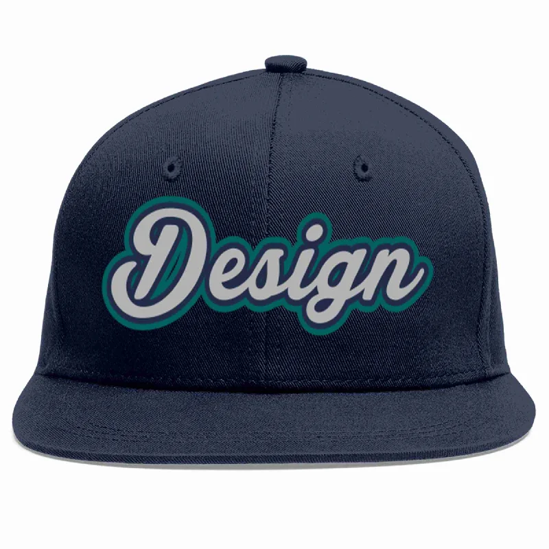 Custom Baseball Cap With Logo-Custom Navy Gray-Navy Flat Eaves Sport Baseball Cap Design for Men/Women/Youth