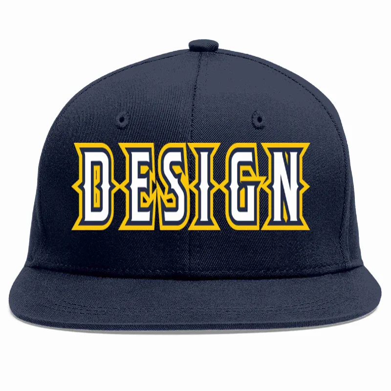 Baseball Cap With Custom Logo-Custom Navy White-Navy Flat Eaves Sport Baseball Cap Design for Men/Women/Youth