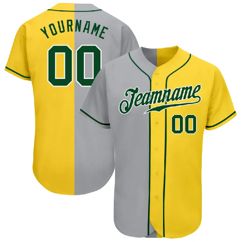 Baseball Jersey With Long Sleeve Style-Custom Yellow Green-Gray Authentic Split Fashion Baseball Jersey