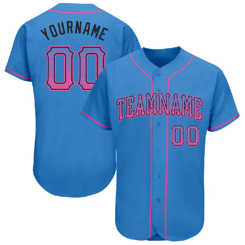 Baseball Jersey With Team Graphics-Custom Powder Blue Pink-Black Authentic Drift Fashion Baseball Jersey