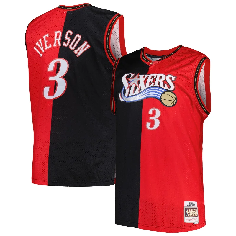 Basketball Jersey With Dynamic Colors-Allen Iverson Philadelphia 76ers Big & Tall Hardwood Classics 2000/01 Split Swingman Basketball Jersey - Black/red