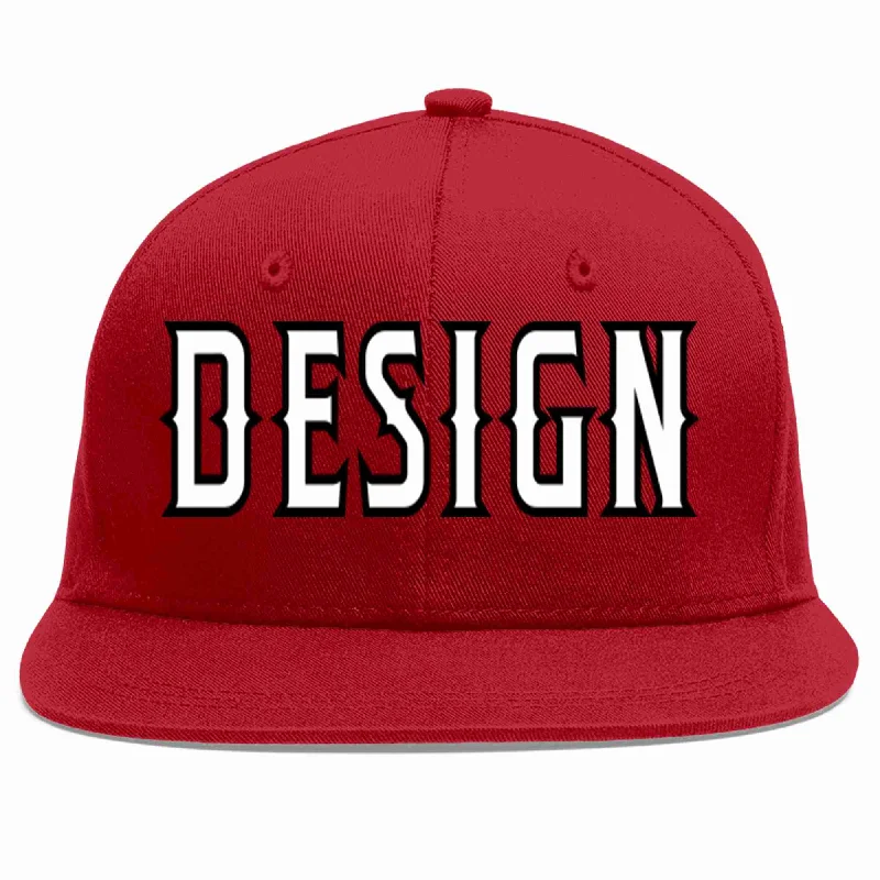 Baseball Cap With Fun Designs-Custom Red White-Black Flat Eaves Sport Baseball Cap Design for Men/Women/Youth