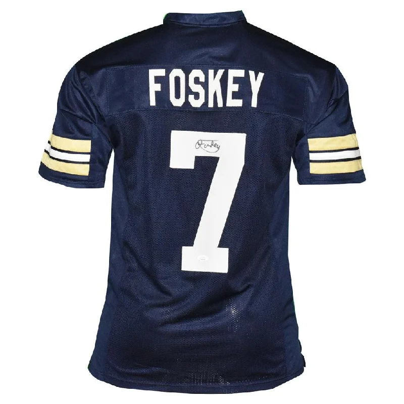 Rugby Jersey For College Apparel-Isaiah Foskey Signed Notre Dame College Navy Football Jersey (JSA)