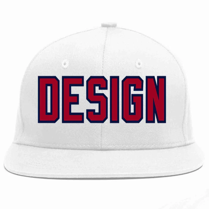 Baseball Cap With Iconic Logos-Custom White Red-Navy Flat Eaves Sport Baseball Cap Design for Men/Women/Youth