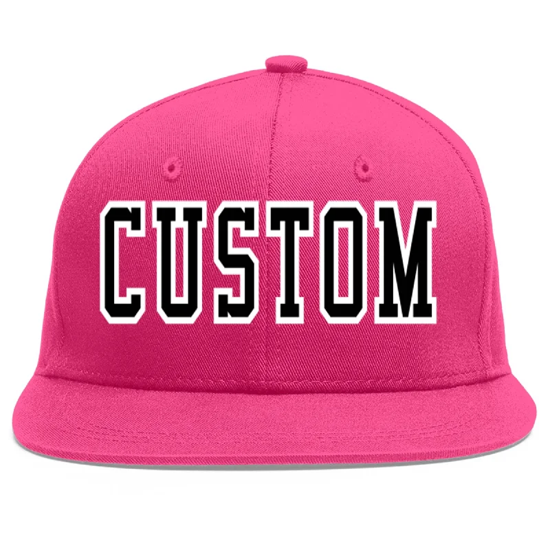 Baseball Cap For Custom Fan Gear-Custom Rose Red Black-White Flat Eaves Sport Baseball Cap