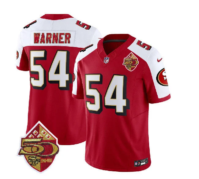 Football Jersey For Team Fan Gear-Men's San Francisco 49ers #54 Fred Warner Red/White 2023 F.U.S.E. 50th Patch Throwback Football Stitched Jersey