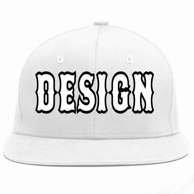 Baseball Cap With Custom Fit-Custom White White-Black Flat Eaves Sport Baseball Cap Design for Men/Women/Youth