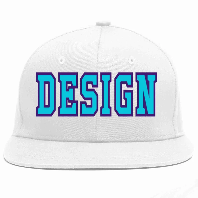 Baseball Cap For Professional Teams-Custom White Light Blue-purple Flat Eaves Sport Baseball Cap Design for Men/Women/Youth