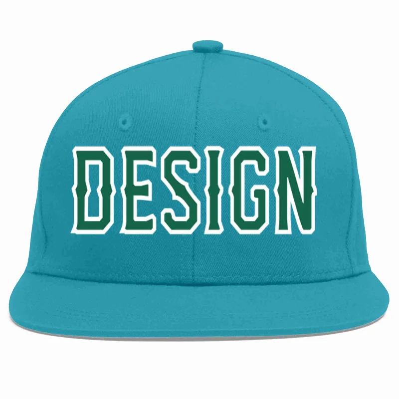 Baseball Cap For Fundraising Campaigns-Custom Aqua Kelly Green-White Flat Eaves Sport Baseball Cap Design for Men/Women/Youth