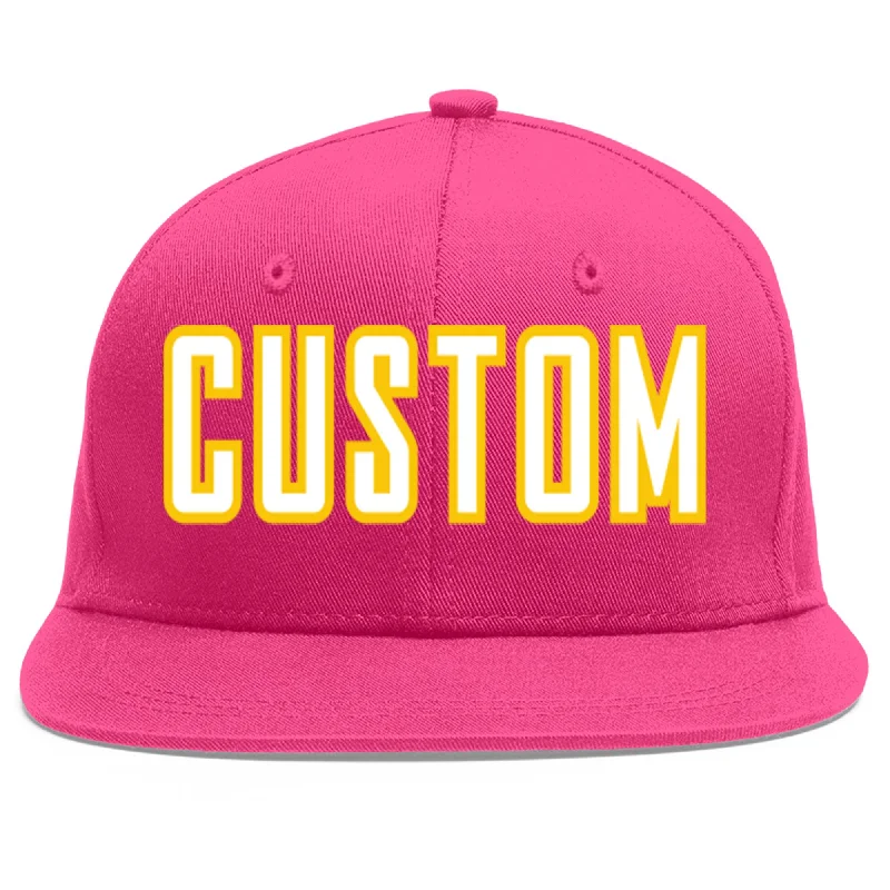 Custom Baseball Cap For Business-Custom Rose Red White-Gold Flat Eaves Sport Baseball Cap