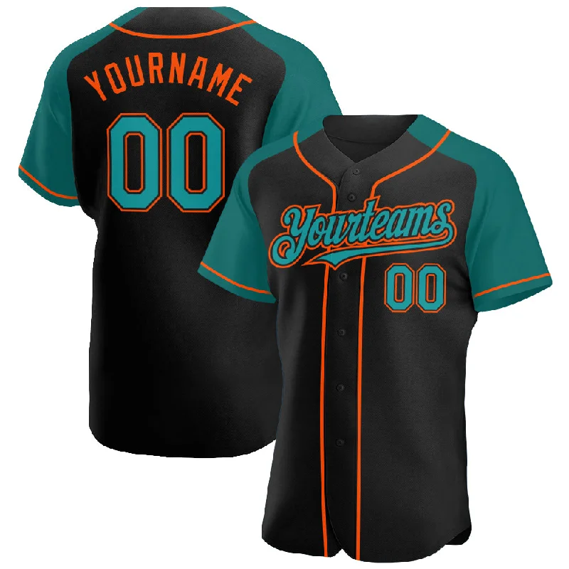 Baseball Jersey With Sleeveless Style-Custom Black Teal-Orange Authentic Raglan Sleeves Baseball Jersey