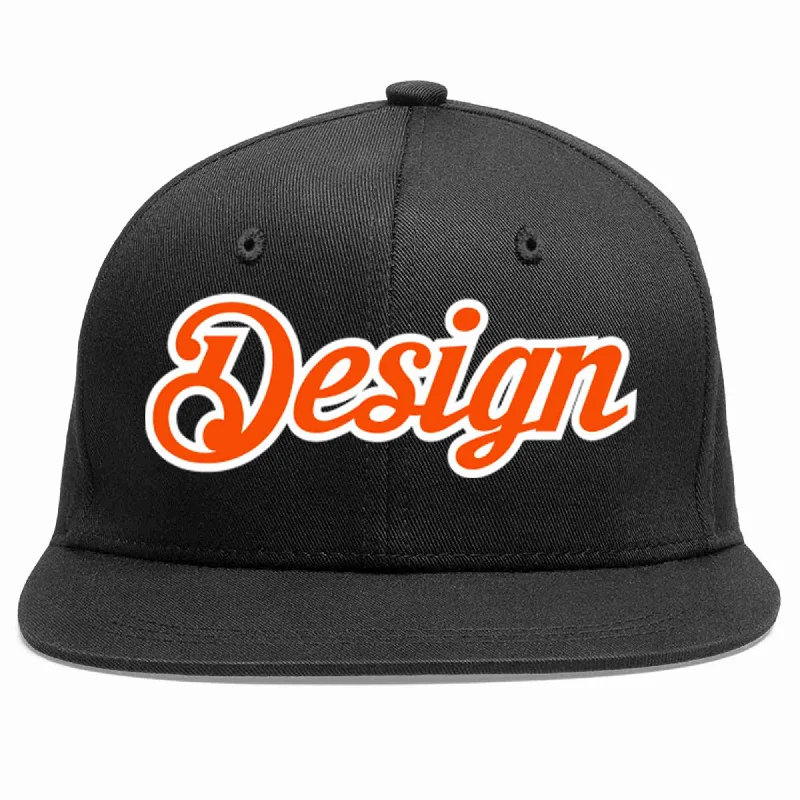 Baseball Cap For Team Recognition-Custom Black Orange-White Flat Eaves Sport Baseball Cap Design for Men/Women/Youth