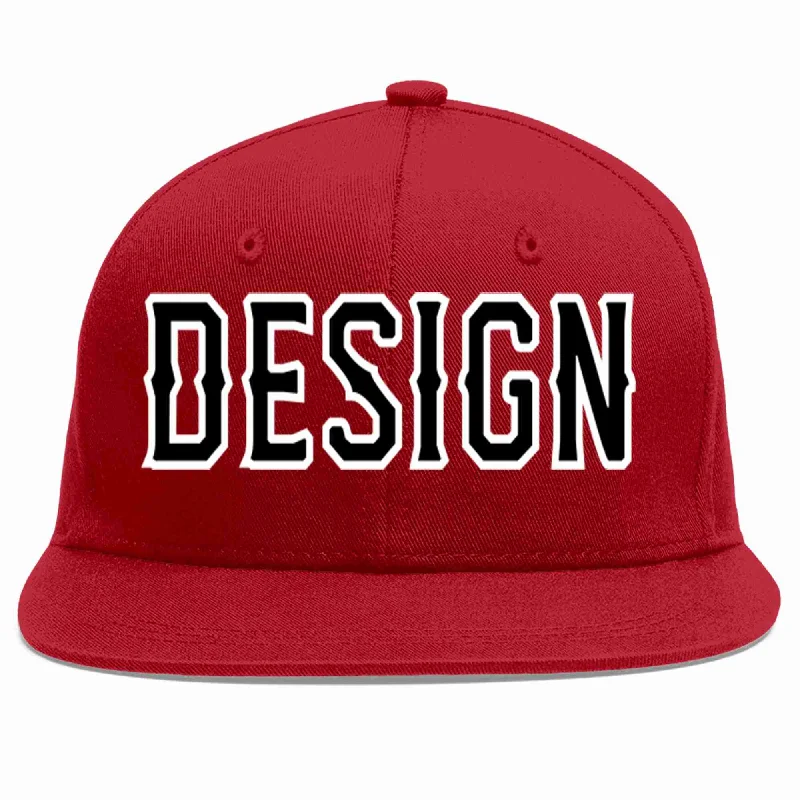 Baseball Cap With Printed Text-Custom Red Black-White Flat Eaves Sport Baseball Cap Design for Men/Women/Youth