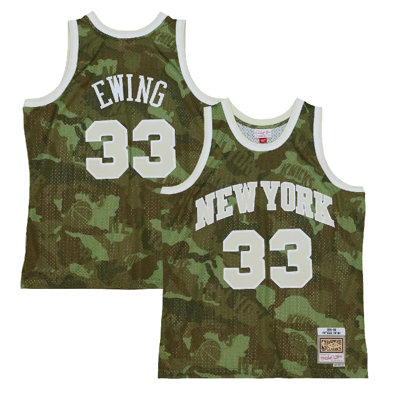 Basketball Jersey With Custom Material Choices-Patrick Ewing New York Knicks Hardwood Classics 1991/92 Ghost Green Swingman Basketball Jersey - Camo