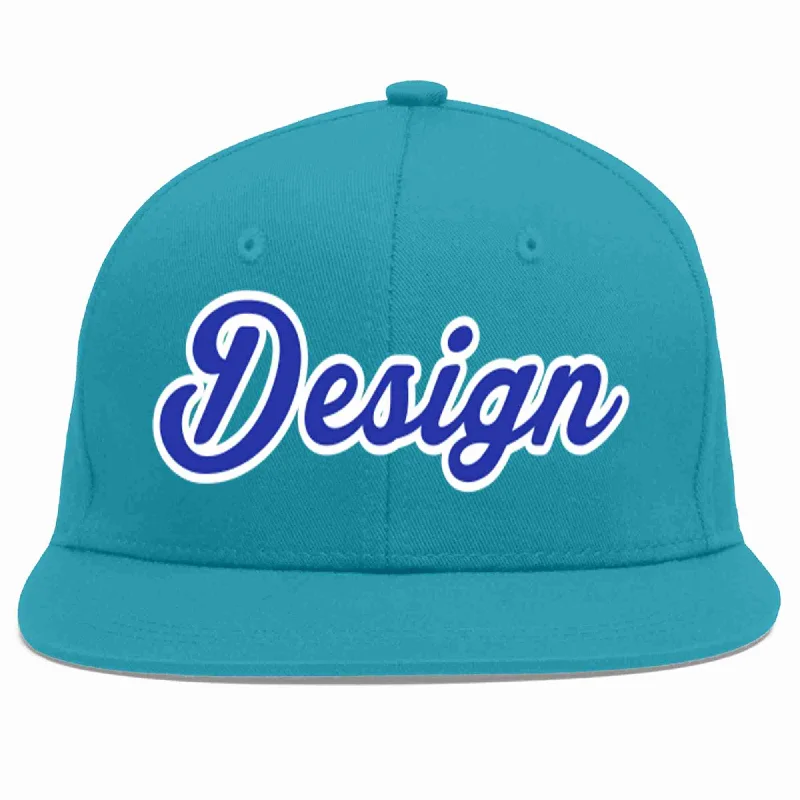 Custom Baseball Cap With Logo-Custom Aqua Royal-White Flat Eaves Sport Baseball Cap Design for Men/Women/Youth