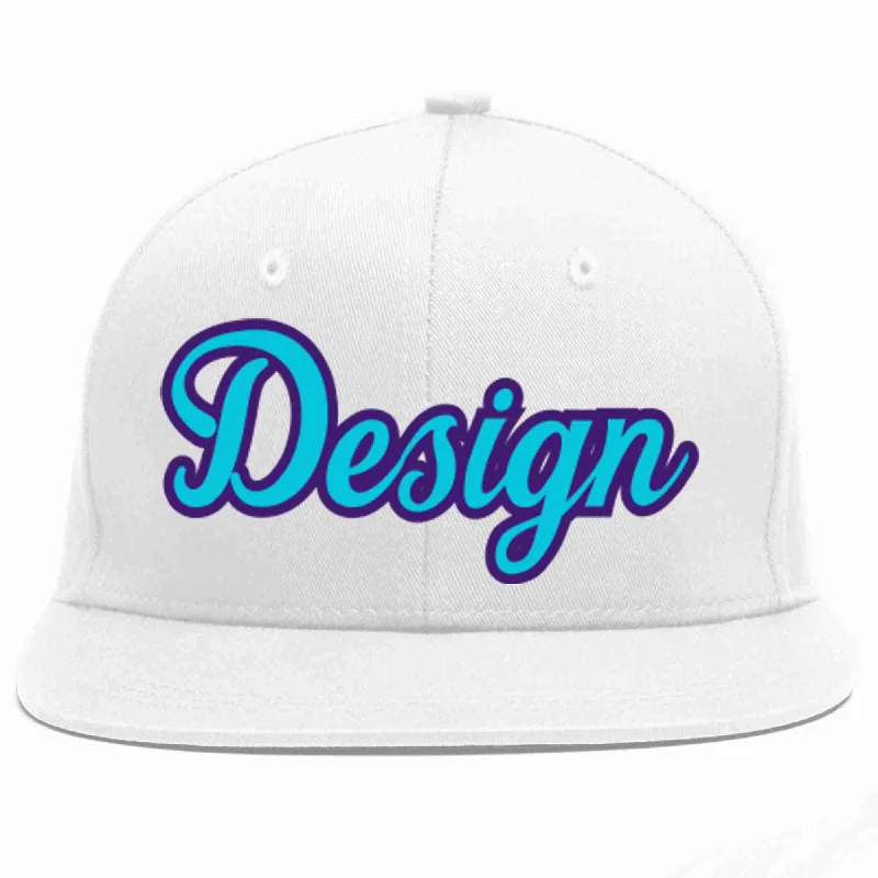 Baseball Cap With Custom Strap-Custom White Light Blue-purple Flat Eaves Sport Baseball Cap Design for Men/Women/Youth