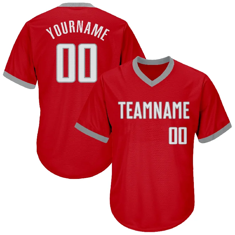 Baseball Jersey For Community Teams-Custom Red White-Gray Authentic Throwback Rib-Knit Baseball Jersey Shirt