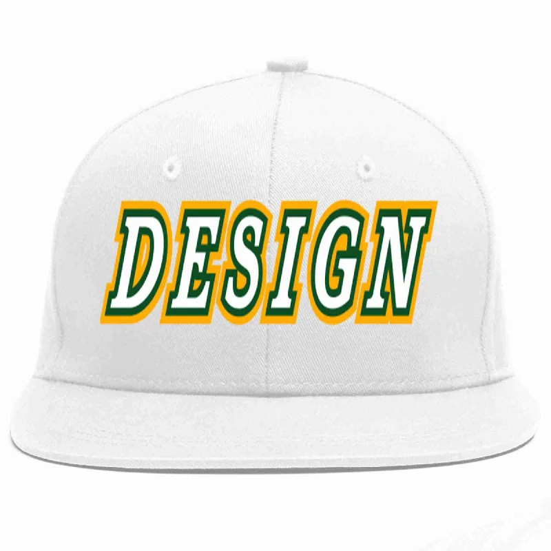 Baseball Cap With Name-Custom White White-Kelly Green Flat Eaves Sport Baseball Cap Design for Men/Women/Youth