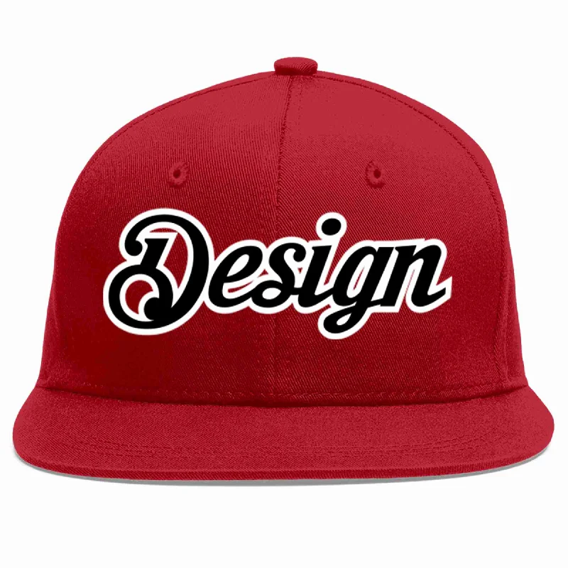 Baseball Cap For Collectors-Custom Red Black-White Flat Eaves Sport Baseball Cap Design for Men/Women/Youth