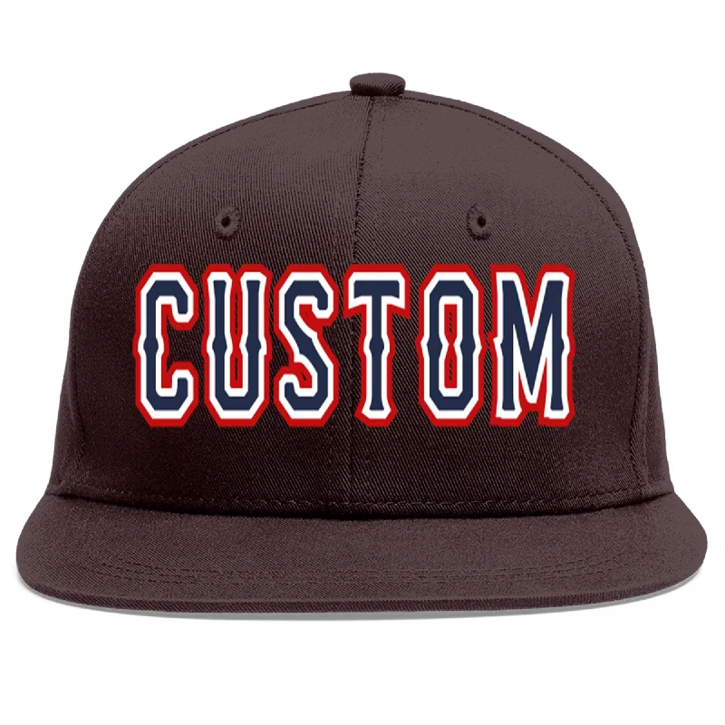 Baseball Cap With Curved Brim-Custom Brown Navy-White Flat Eaves Sport Baseball Cap