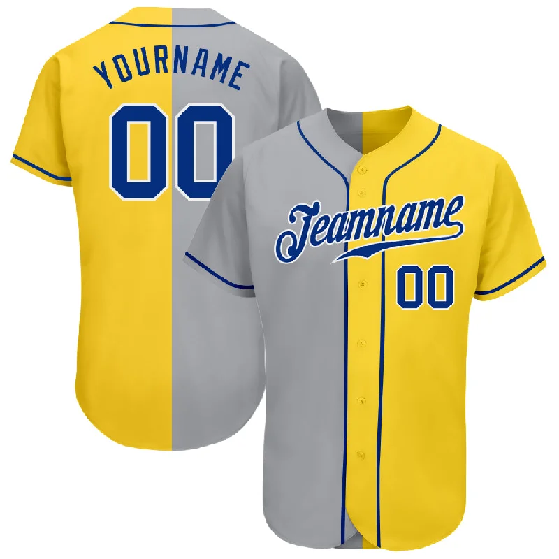 Baseball Jersey For Baseball Fans-Custom Yellow Royal Gray-White Authentic Split Fashion Baseball Jersey