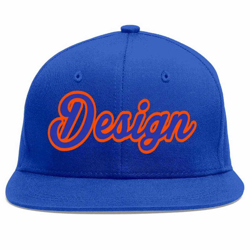 Baseball Cap For High School Teams-Custom Royal Royal-Orange Flat Eaves Sport Baseball Cap Design for Men/Women/Youth