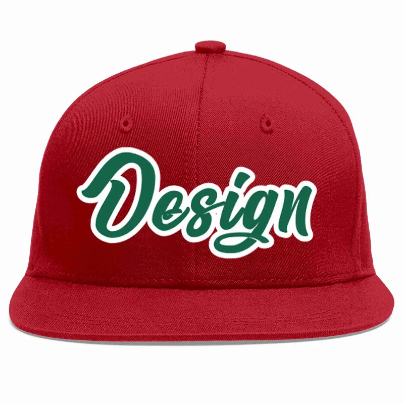 Baseball Cap For Kids-Custom Red Kelly Green-White Flat Eaves Sport Baseball Cap Design for Men/Women/Youth