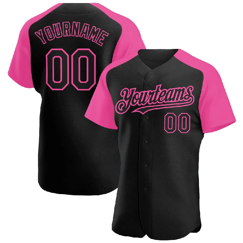 Baseball Jersey For Baseball Players’ Gifts-Custom Black Pink Authentic Raglan Sleeves Baseball Jersey