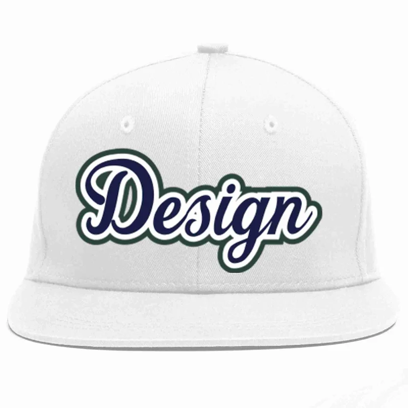 Baseball Cap For Sports Enthusiasts-Custom White Navy-White Flat Eaves Sport Baseball Cap Design for Men/Women/Youth