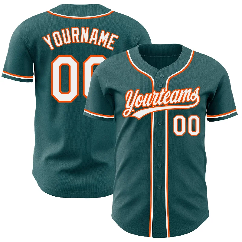 Baseball Jersey For Popular Baseball Brands-Custom Midnight Green White-Orange Authentic Baseball Jersey