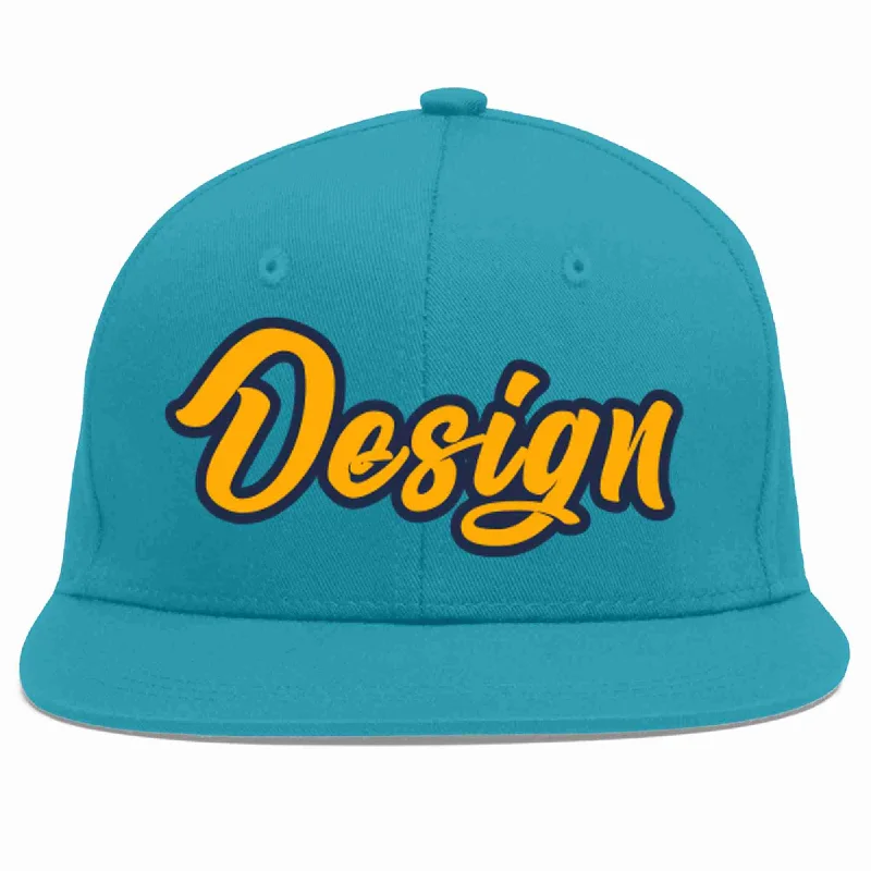 Baseball Cap With Name-Custom Aqua Yellow-Navy Flat Eaves Sport Baseball Cap Design for Men/Women/Youth