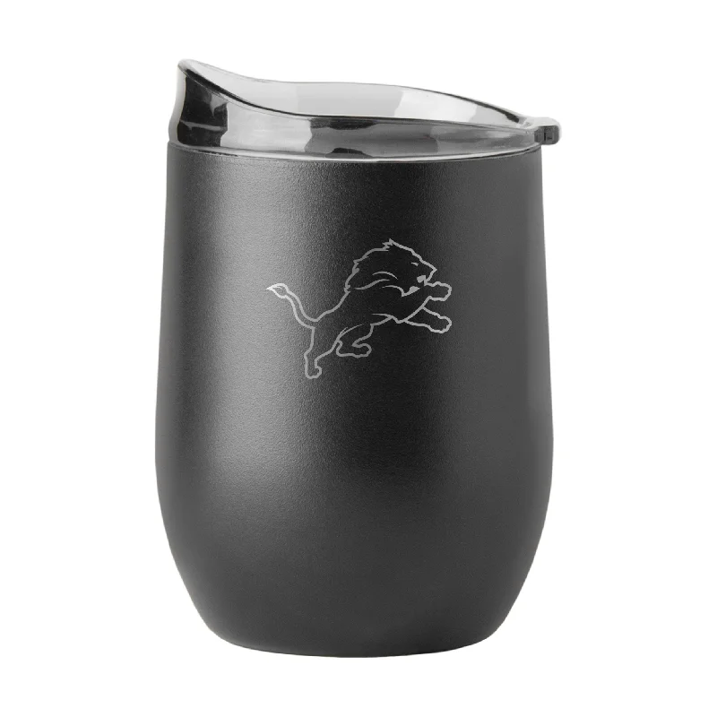 Team Mug For School Teams-Detroit Lions 16oz Black Etch Powder Coat Curved Bev