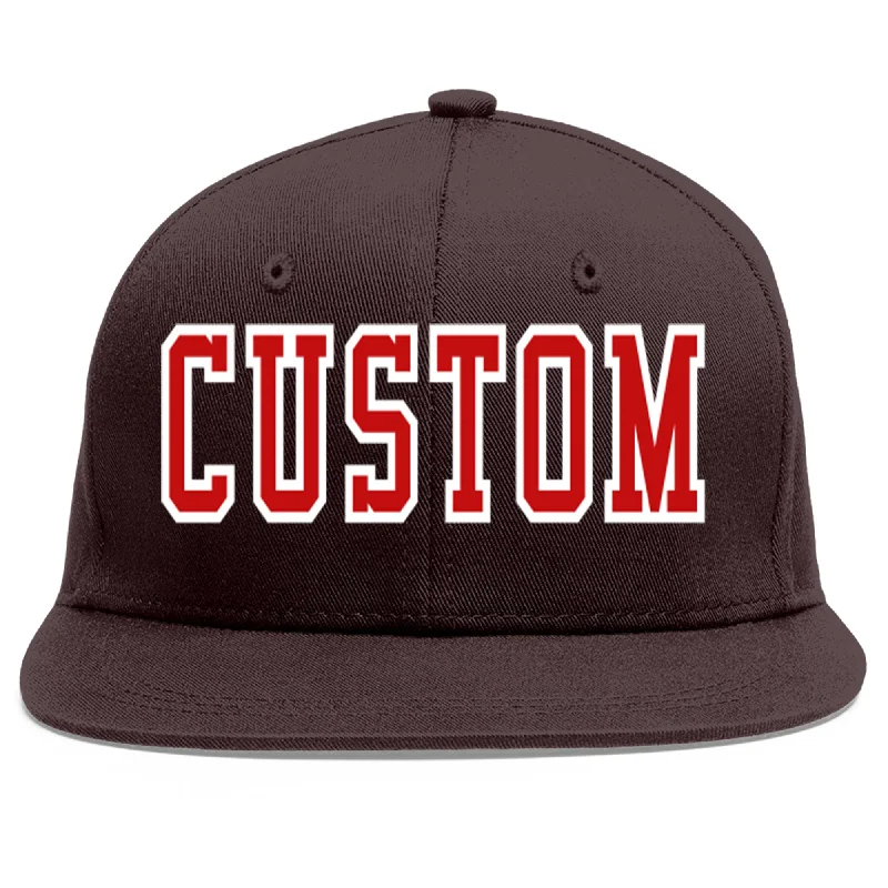 Baseball Cap For Custom Gear Orders-Custom Brown Red-White Flat Eaves Sport Baseball Cap