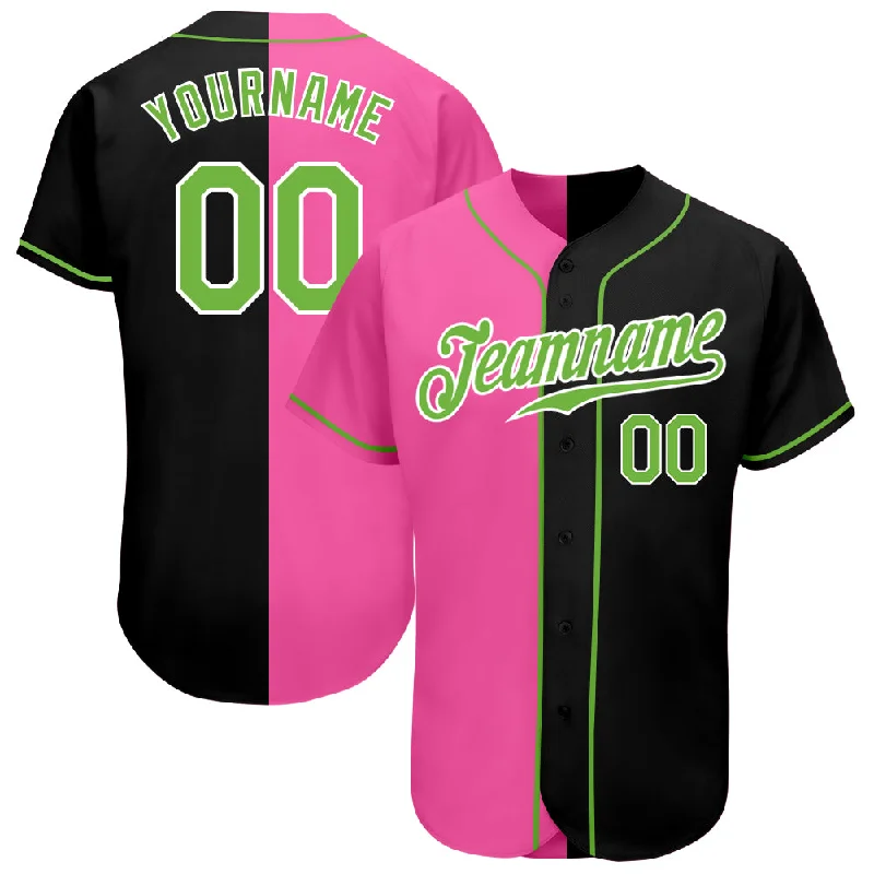 Baseball Jersey With Adjustable Fit-Custom Black Neon Green-Pink Authentic Split Fashion Baseball Jersey