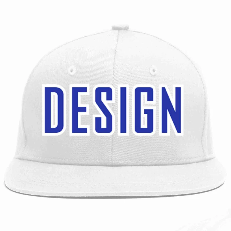 Personalized Baseball Cap-Custom White Royal-White Flat Eaves Sport Baseball Cap Design for Men/Women/Youth