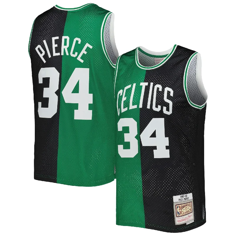 Basketball Jersey With Bold Color Scheme-Paul Pierce Boston Celtics Hardwood Classics 2007/08 Split Swingman Basketball Jersey - Black/kelly Green