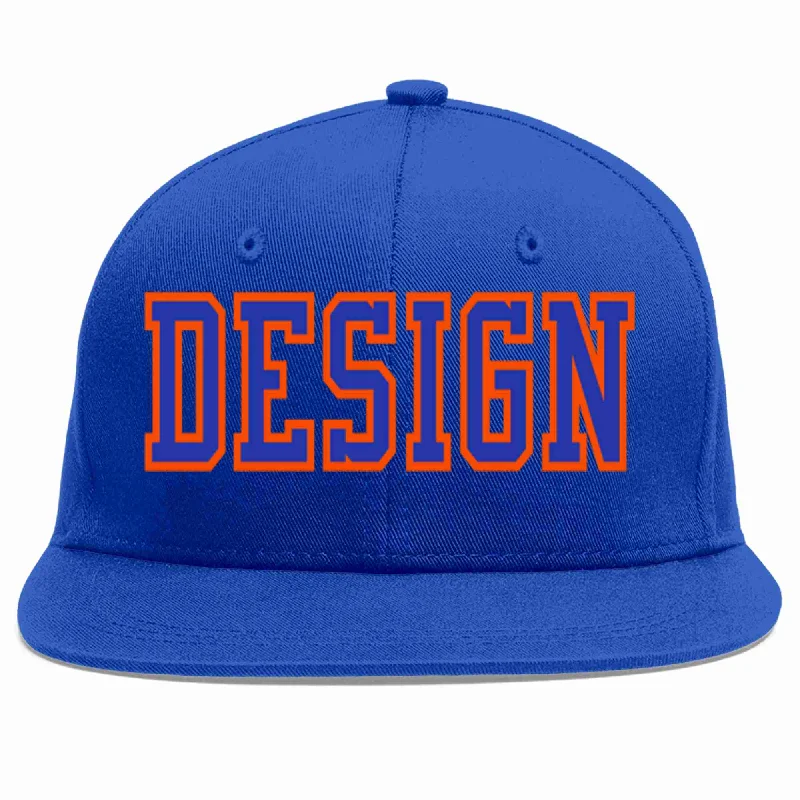 Custom Baseball Cap For Fundraising-Custom Royal Royal-Orange Flat Eaves Sport Baseball Cap Design for Men/Women/Youth