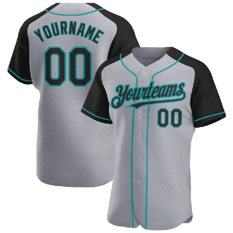 Baseball Jersey With Custom Design-Custom Gray Black-Teal Authentic Raglan Sleeves Baseball Jersey