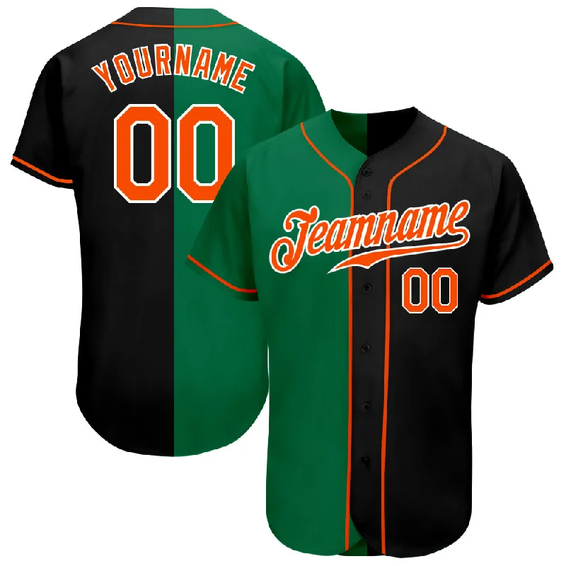 Baseball Jersey For School Teams-Custom Black Orange-Kelly Green Authentic Split Fashion Baseball Jersey