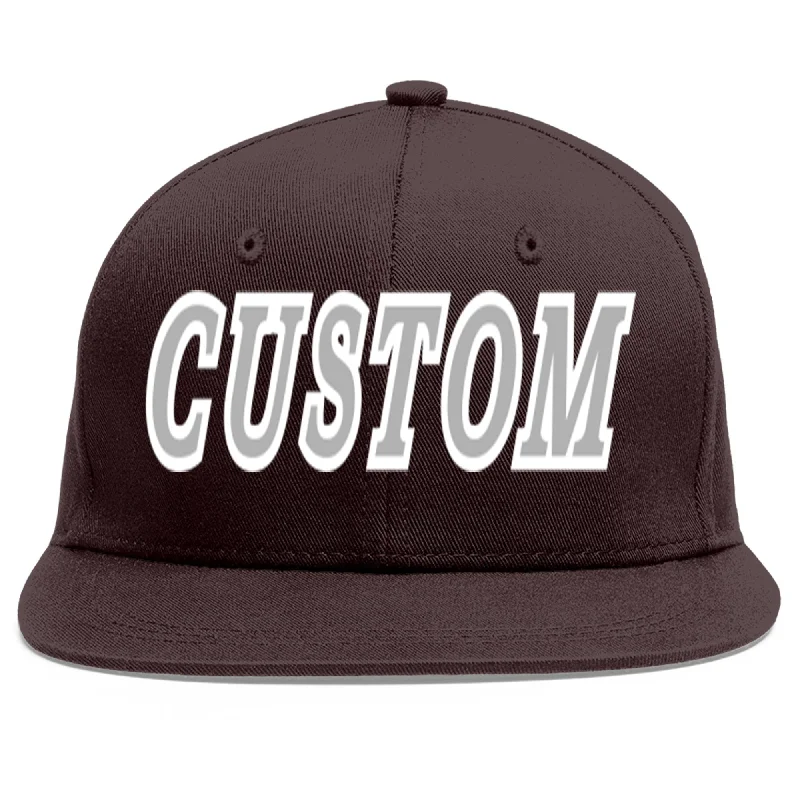 Baseball Cap With Custom Number-Custom Brown Gray-White Flat Eaves Sport Baseball Cap